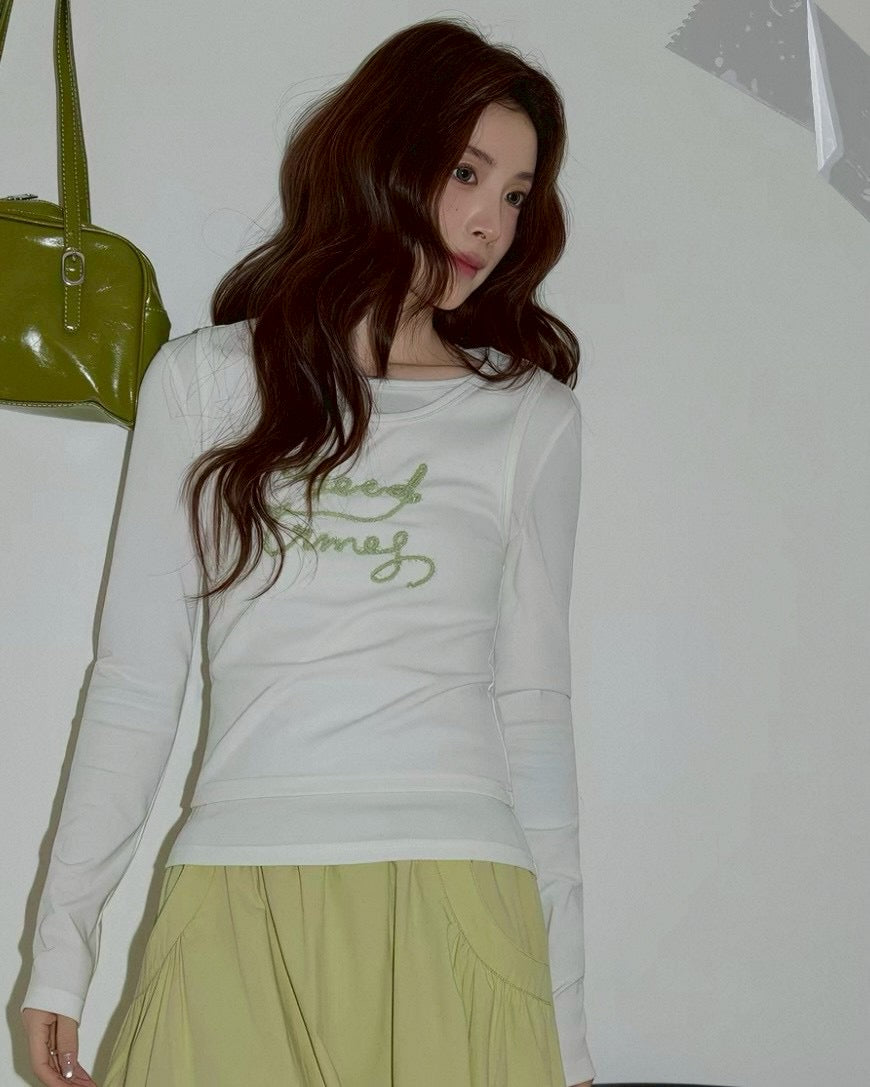 logo long sleeve layered tops