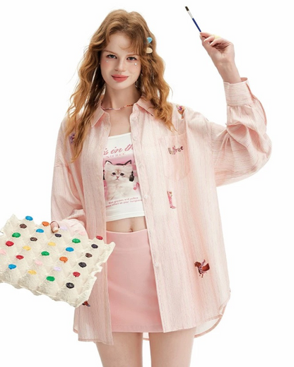 0 pink dog print shirt