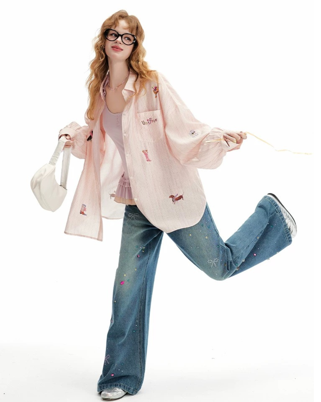 0 pink dog print shirt