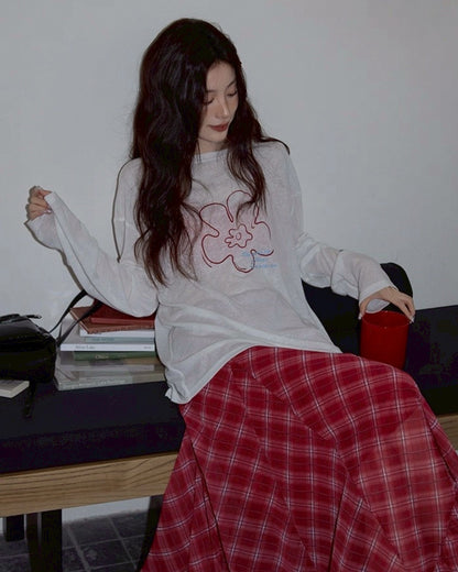 long check skirt & flower paint tops