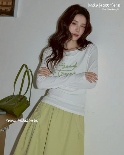 logo long sleeve layered tops