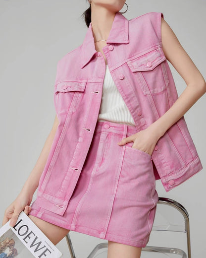 pink denim vest & skirt