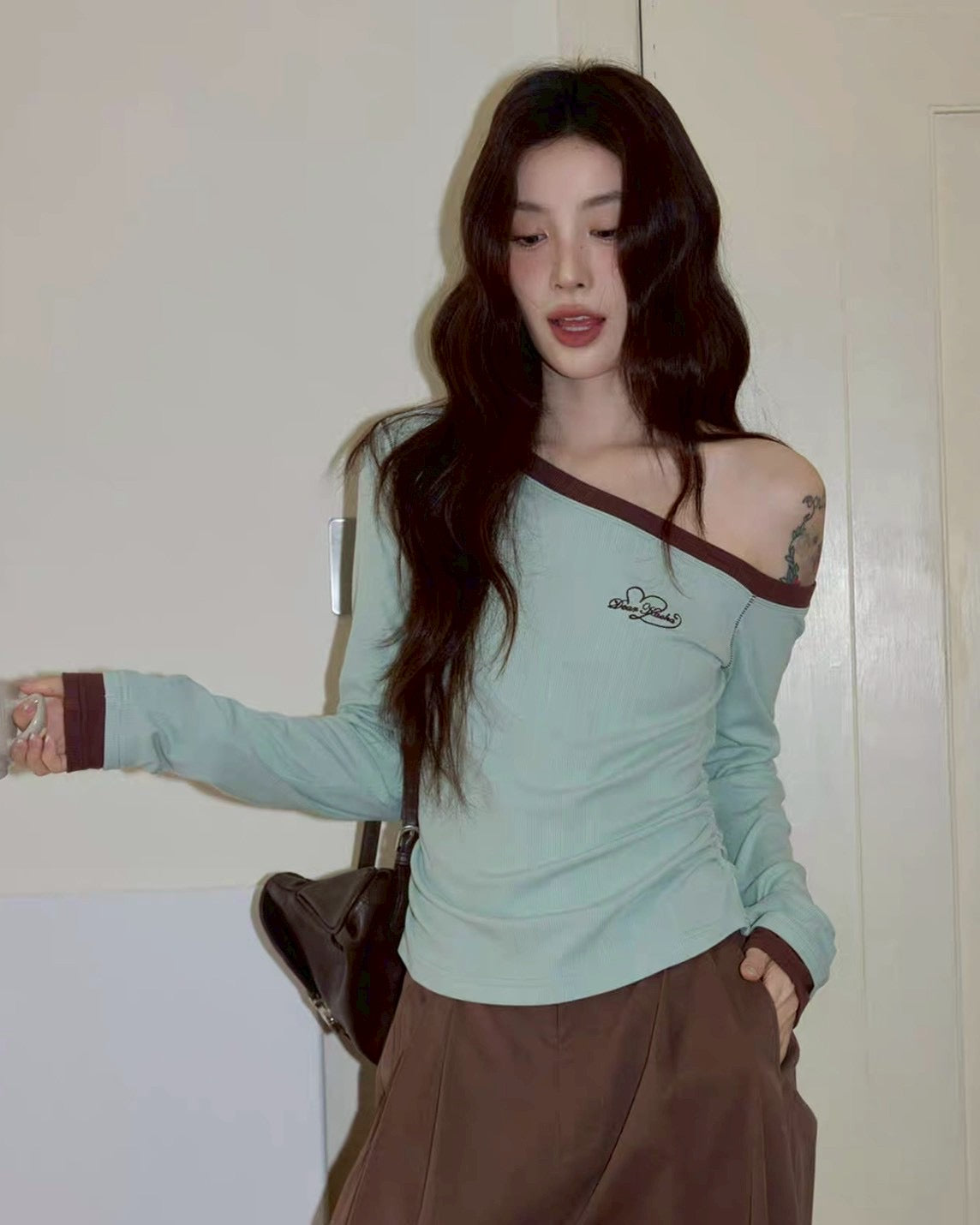 mint chocolat one shoulder tops