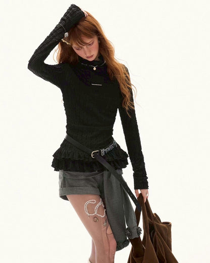 タートルネックルーズトップス