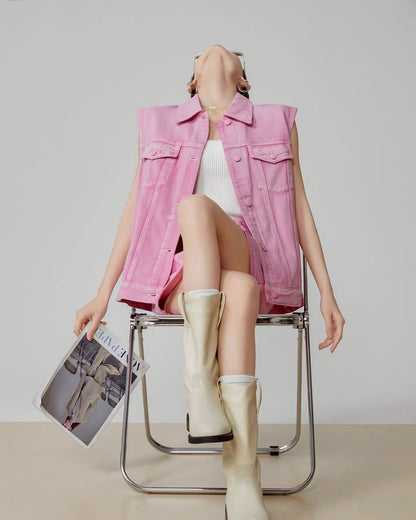 pink denim vest & skirt