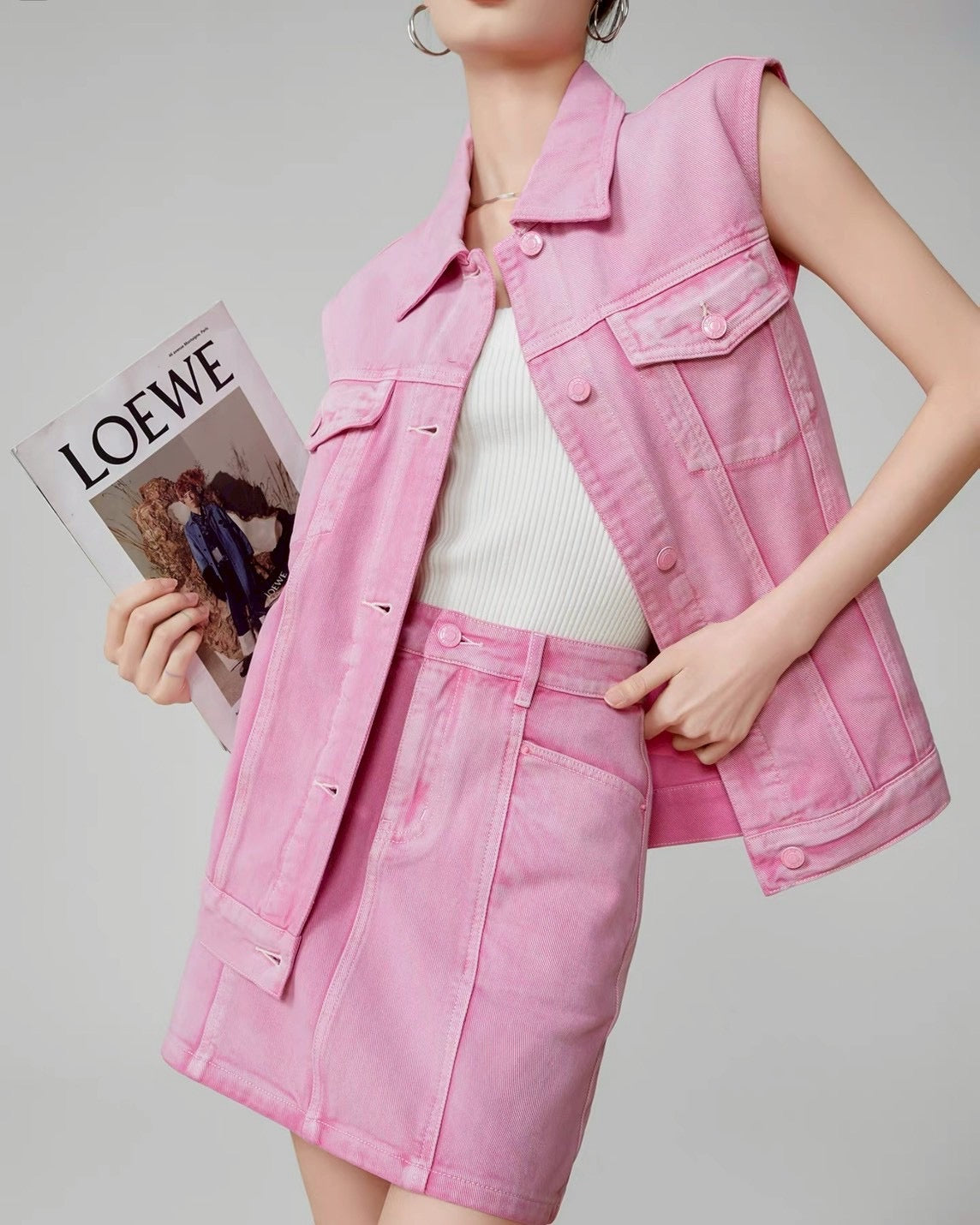 pink denim vest & skirt