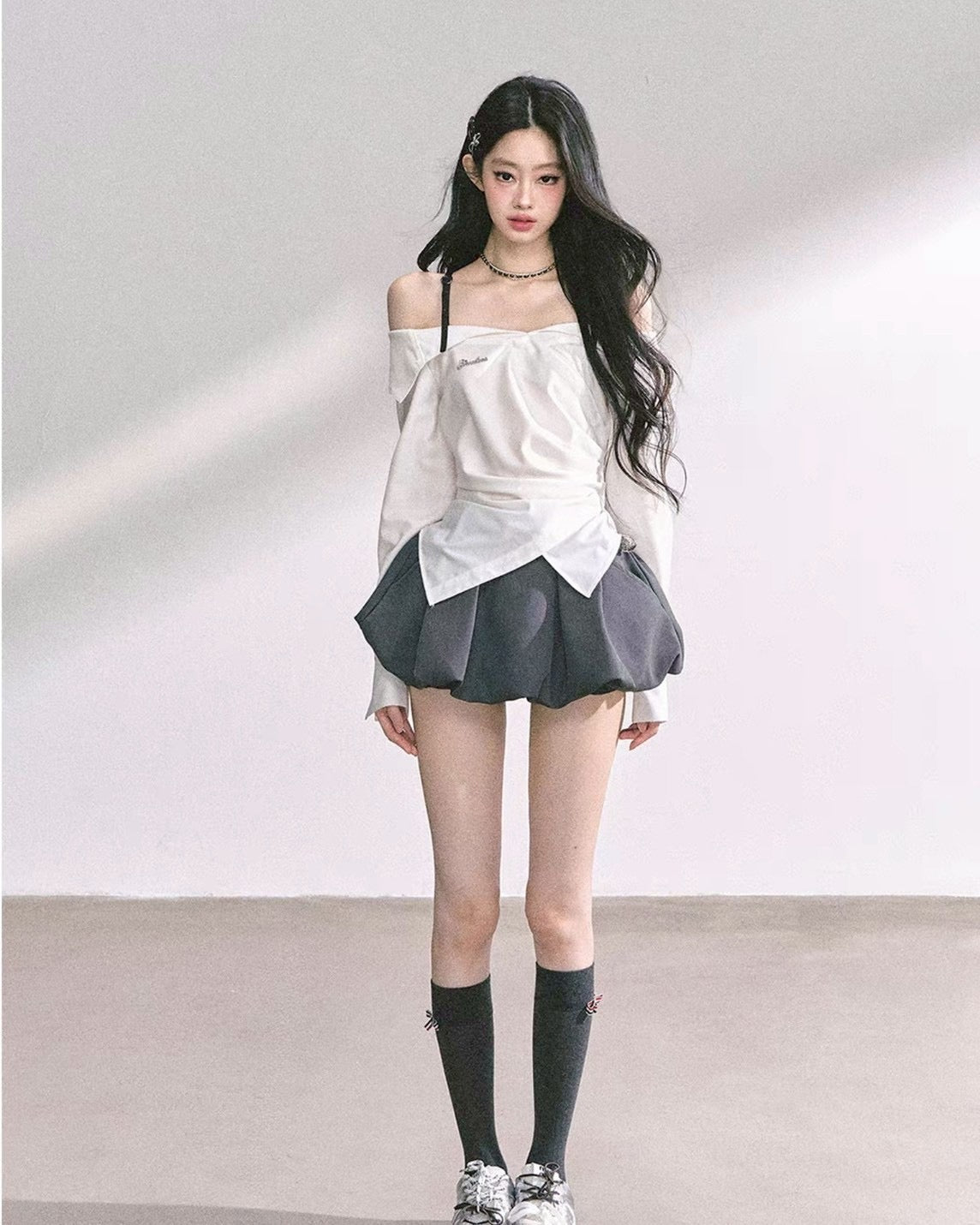 オフショルレイヤードシャツ