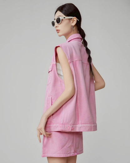 pink denim vest & skirt