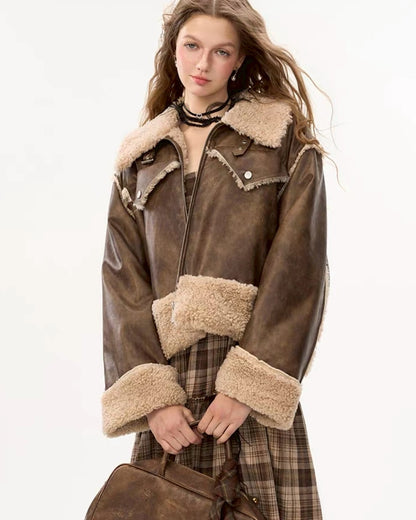 フェイクレザー&ボアジャケット