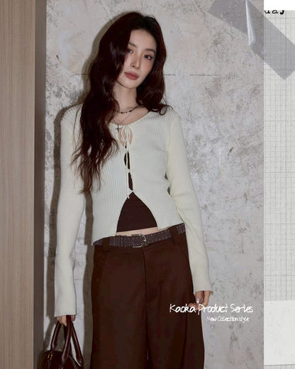 milk tea rib cardigan
