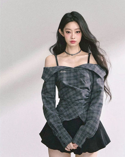 オフショルレイヤードシャツ