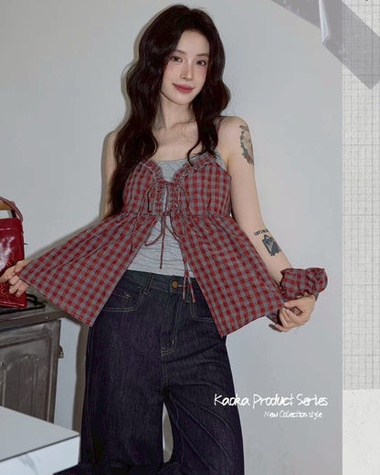 Rosie Check Ribbon Top