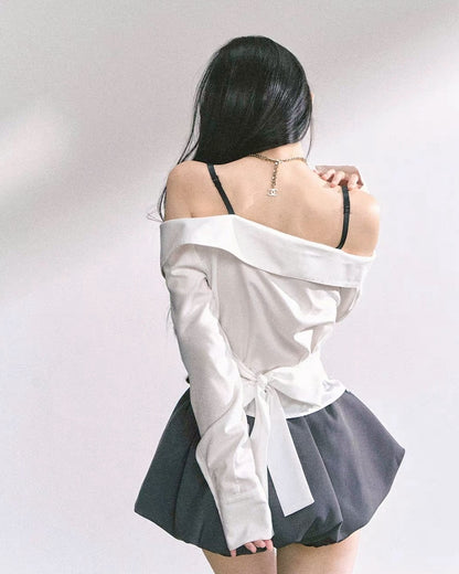 オフショルレイヤードシャツ