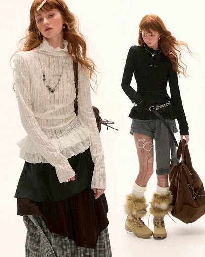 タートルネックルーズトップス